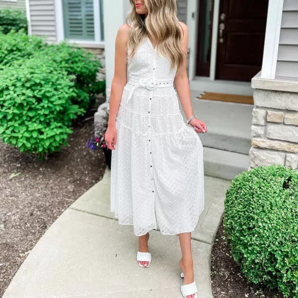 White House Black Market White Eyelet Midi Shirtdress Size 12