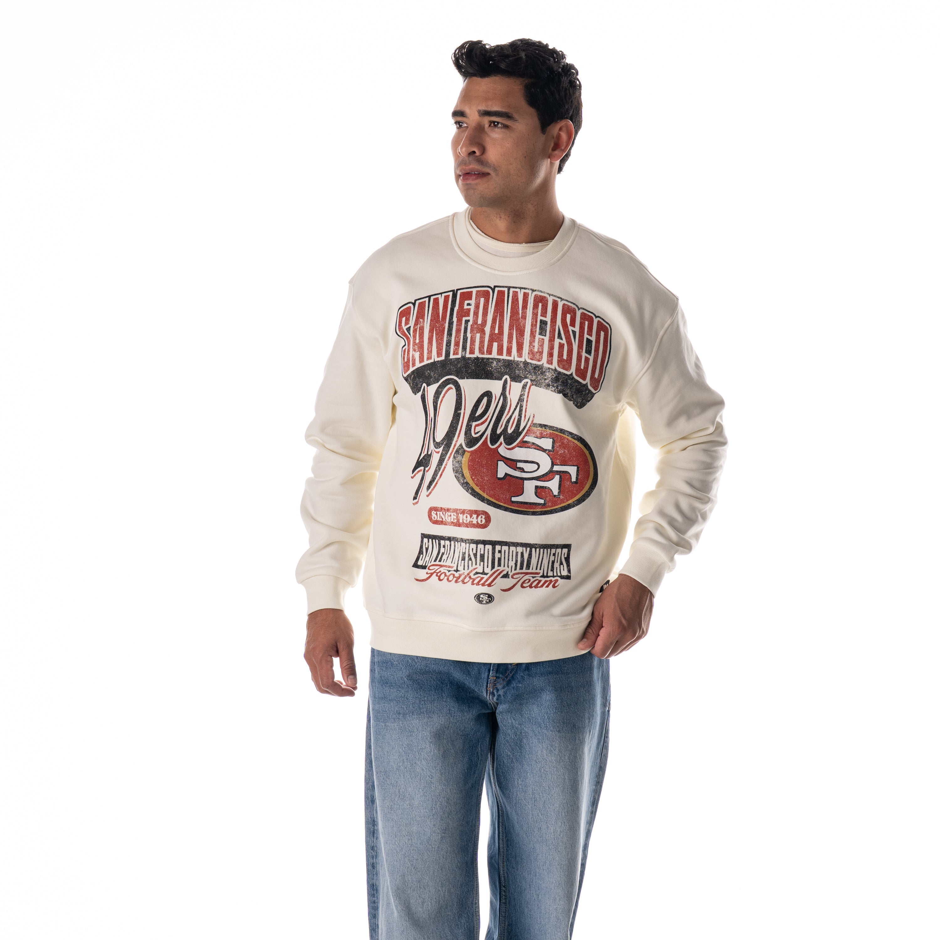 San Francisco 49ers Unisex Graphic Crew Fleece - Vintage White-Crew Fleece-thewildcollective