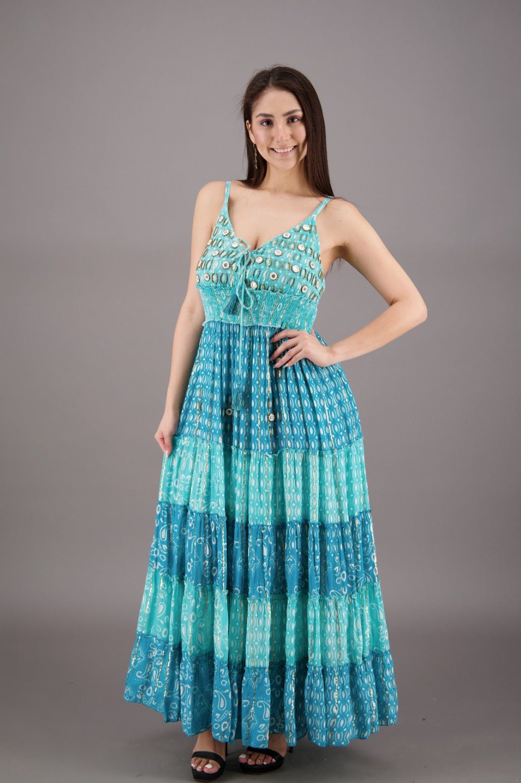 Sequined Boho Maxi Dress 24906 - Advance Apparels Inc