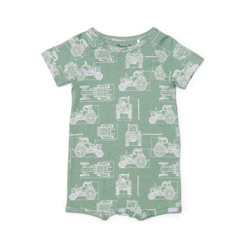 Cotton-Modal Romper - Tractors on Lily Pad