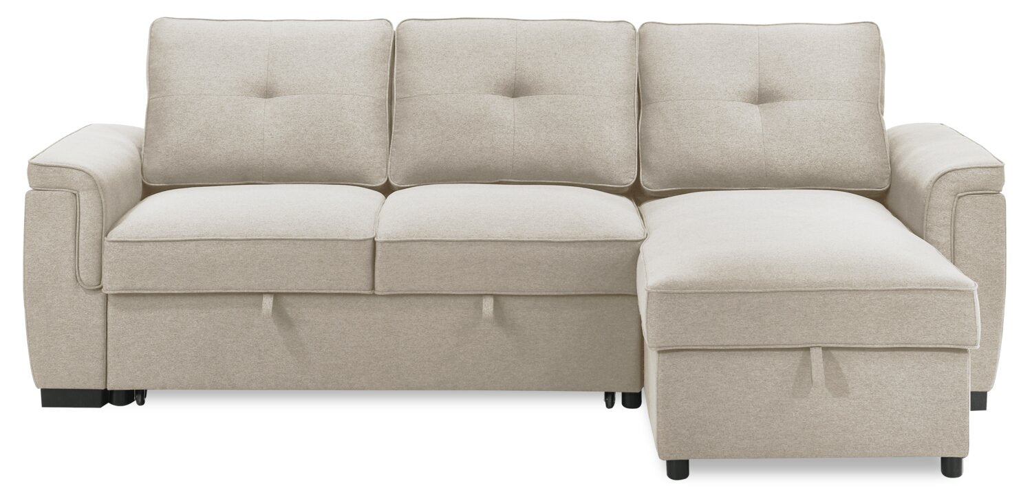 Eden 2-Piece Reversible Fabric Sleeper Sectional with Storage Chaise and Removable Back Cushions - Taupe | Sofa-lit sectionnel réversible Eden 2 pièces en tissu avec fauteuil long de rangement et coussins de dossier amovibles - taupe