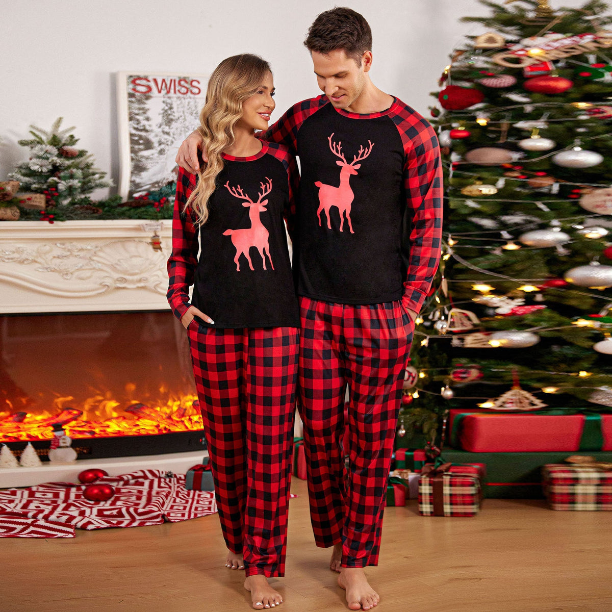 Familien Weihnachts-Pyjama Set – Eltern-Kind Partnerlook Schlafanzüge für Weihnachten