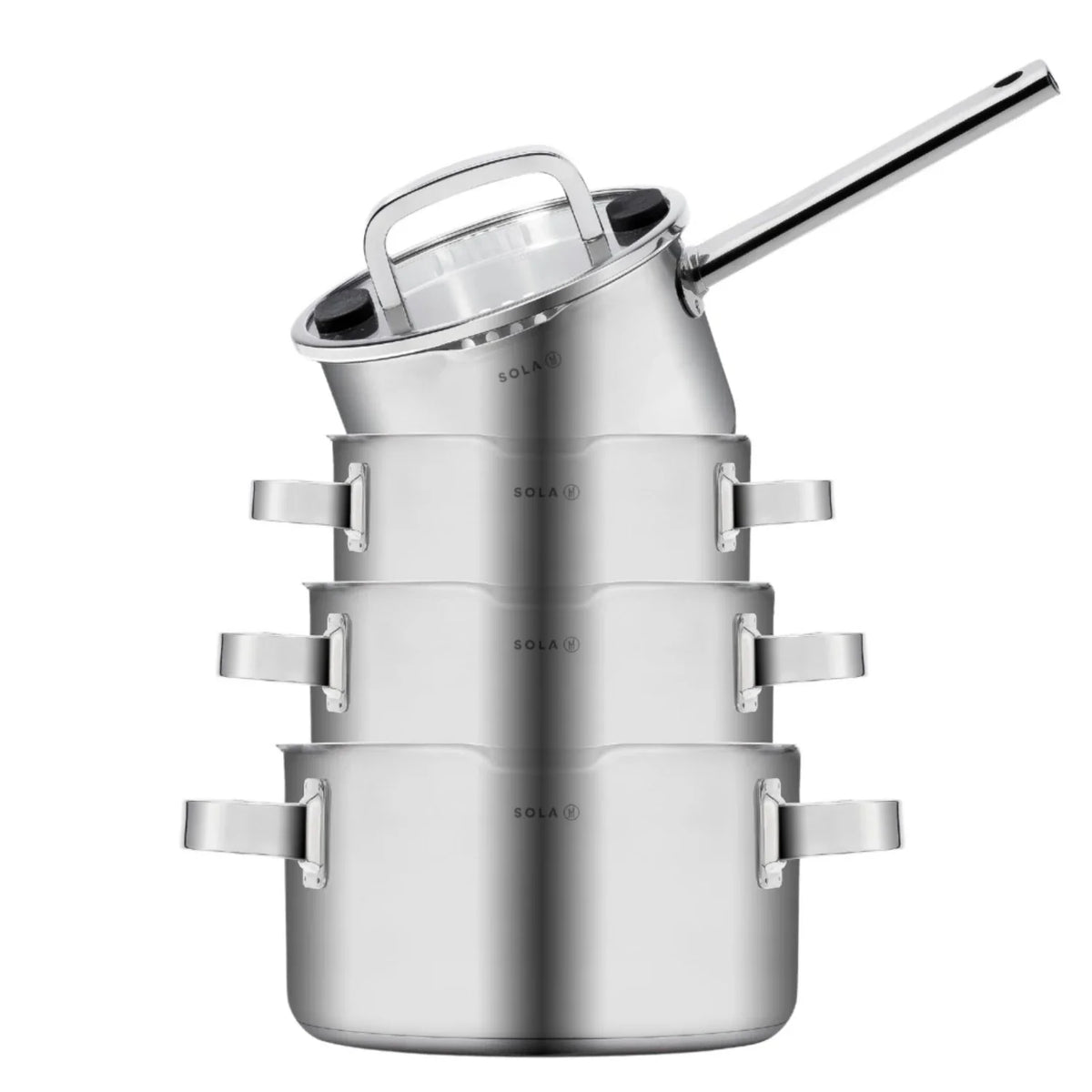 Sola Pannenset Juvia 4-Delig RVS - Downdraft geschikt - Kookpan ø 16, 18, 20 cm & Steelpan ø 16 cm - geschikt voor alle warmtebronnen