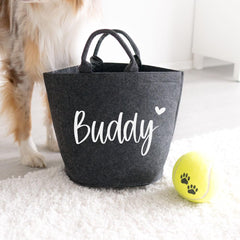 Spielzeug Korb Aufbewahrung personalisiert | Design: "Name + Symbol" | Hunde