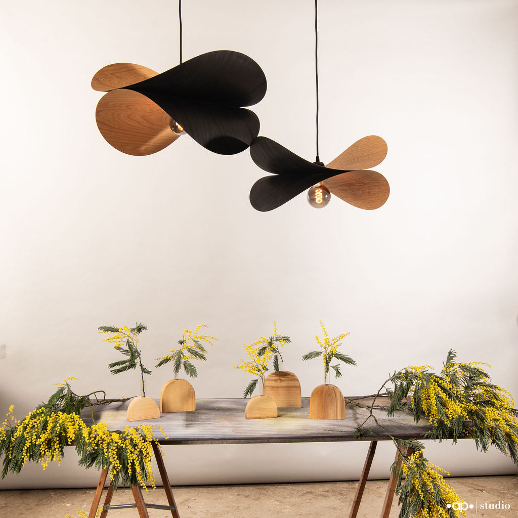 Suspension luminaire BOCCA n°3 en chêne massif - Design organique contemporain