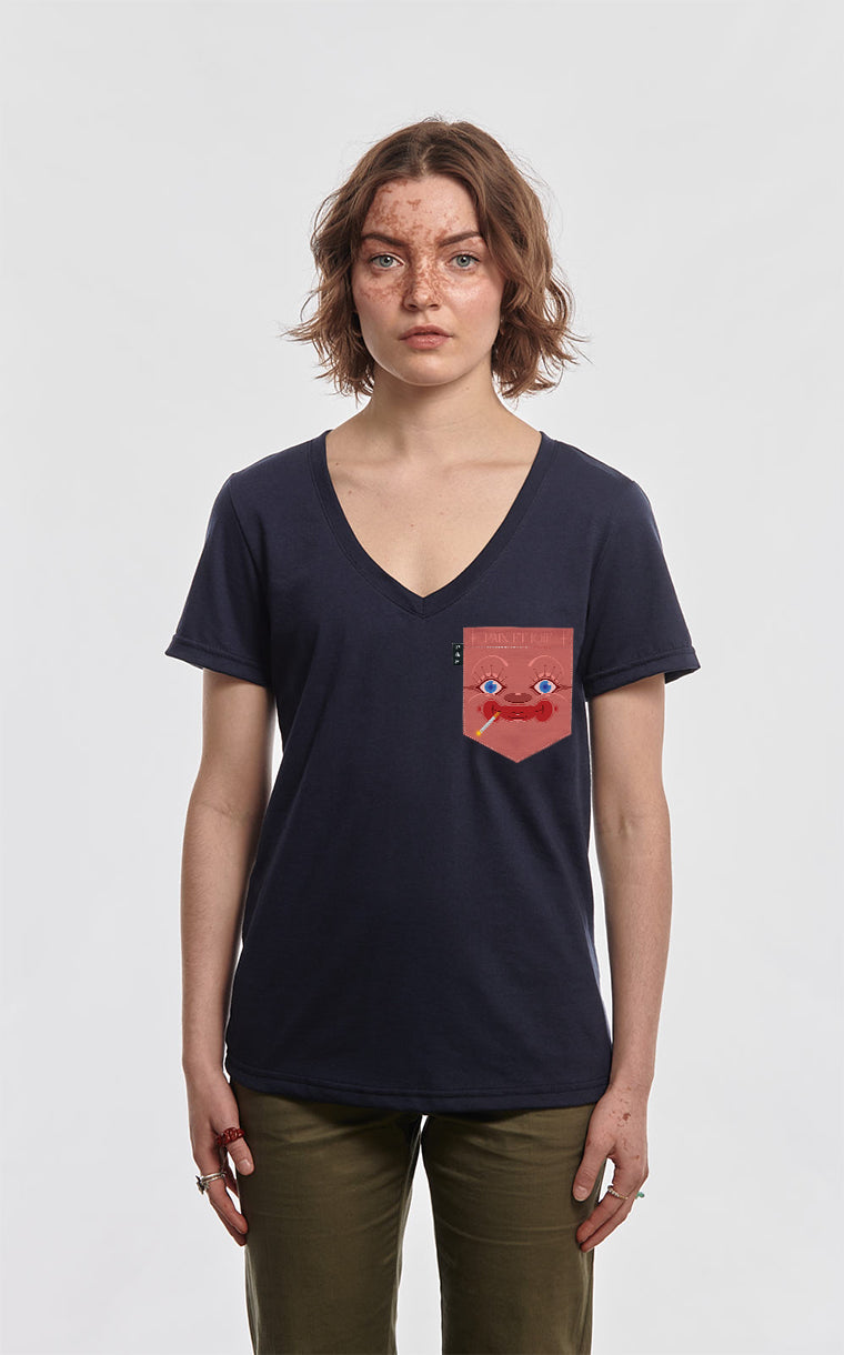 Col en V semi-ajusté à poche Paix et joie