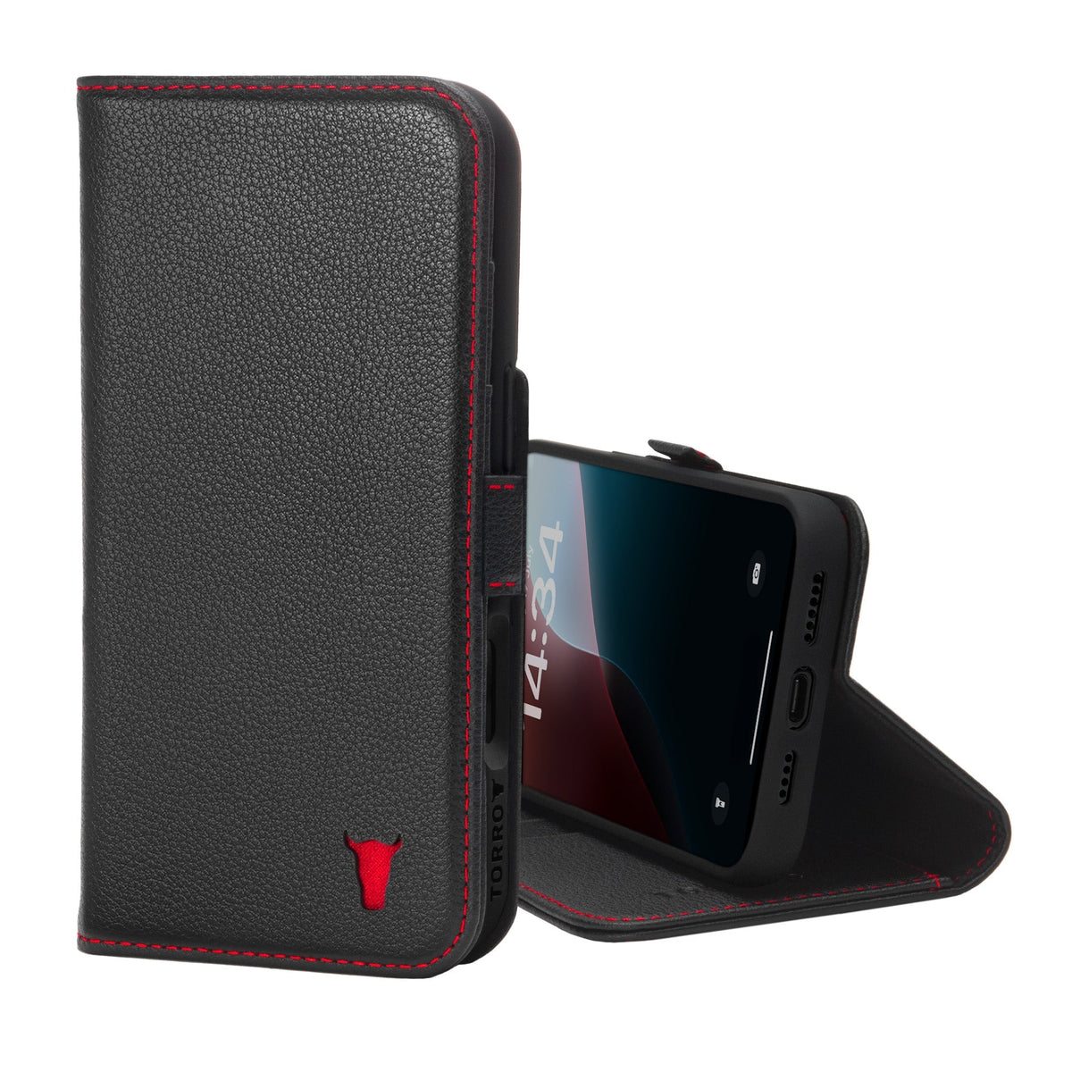 Black Leather with Red Detail Leather Case for iPhone 16 Pro Max [tag-colour-black-with-red-detail]