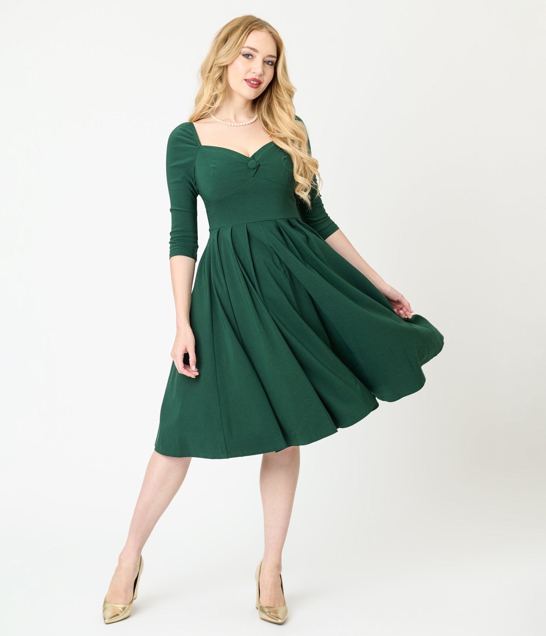 Unique Vintage Forest Green Lamar Swing Dress - Unique Vintage - Womens, DRESSES, SWING