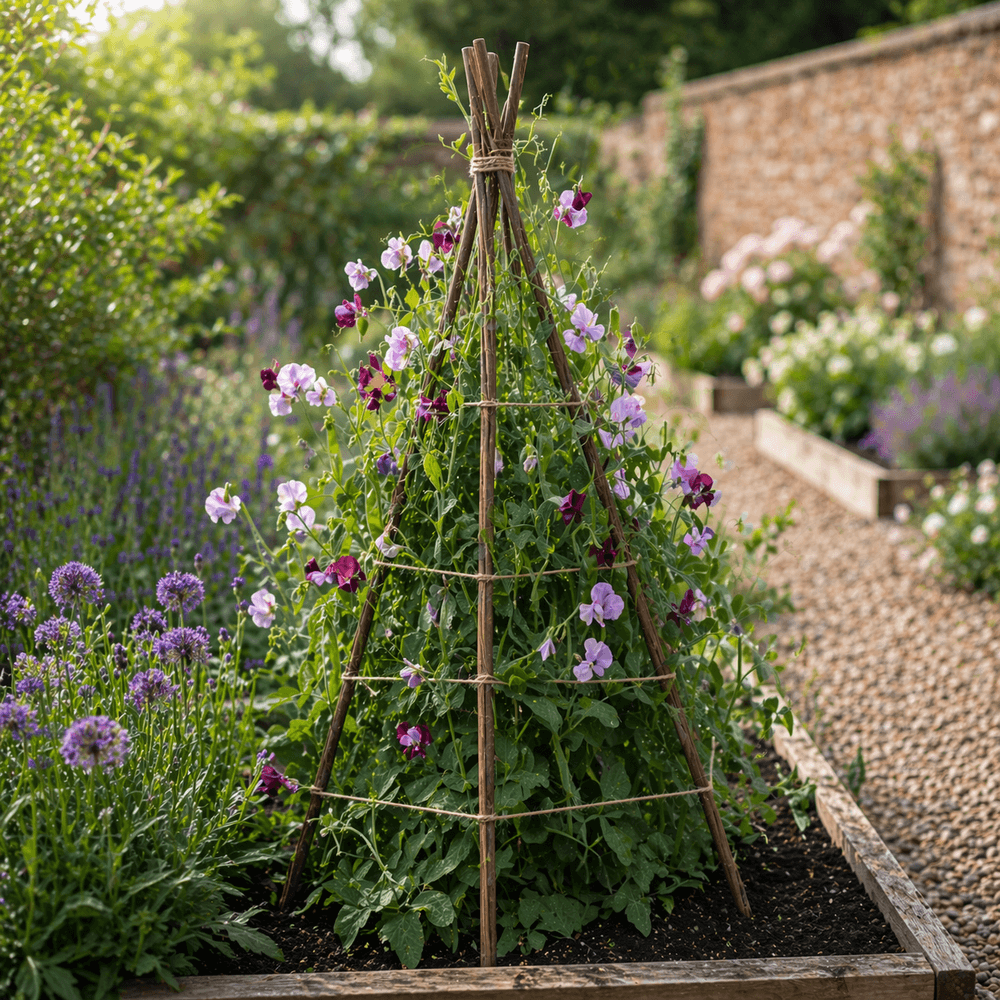 Willow Plant Support sticks with plants growing