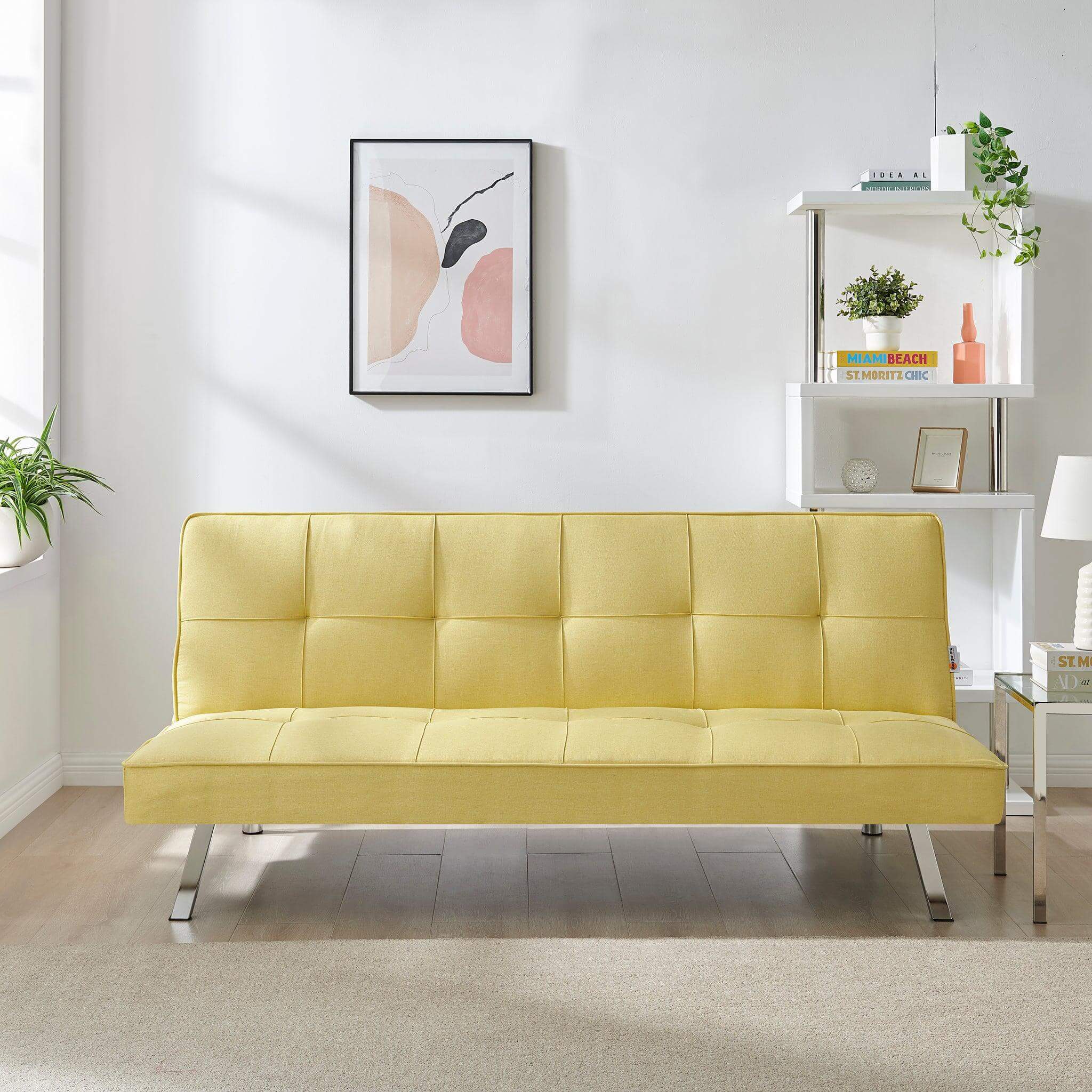 Yellow Click Clack 3 Seater Sofa Bed - Britney - Bargainia.com -